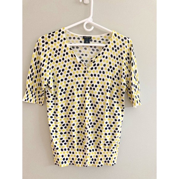Ann Taylor Womens Short Sleeve Button Up Cardigan Lightweight Polkadot, Medium - Picture 1 of 6